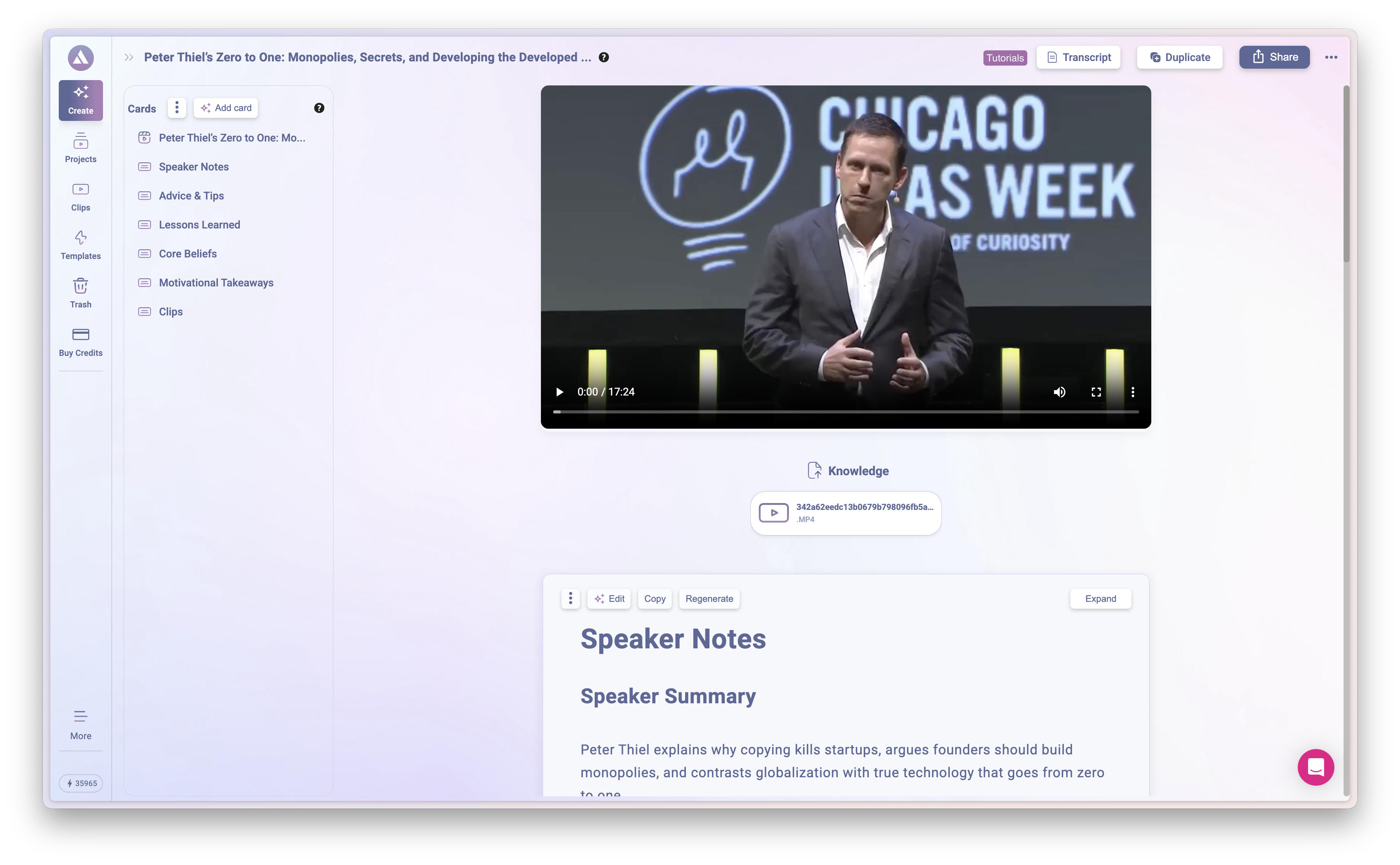Visuals Speaker Notes with video knowledge base and summary generation